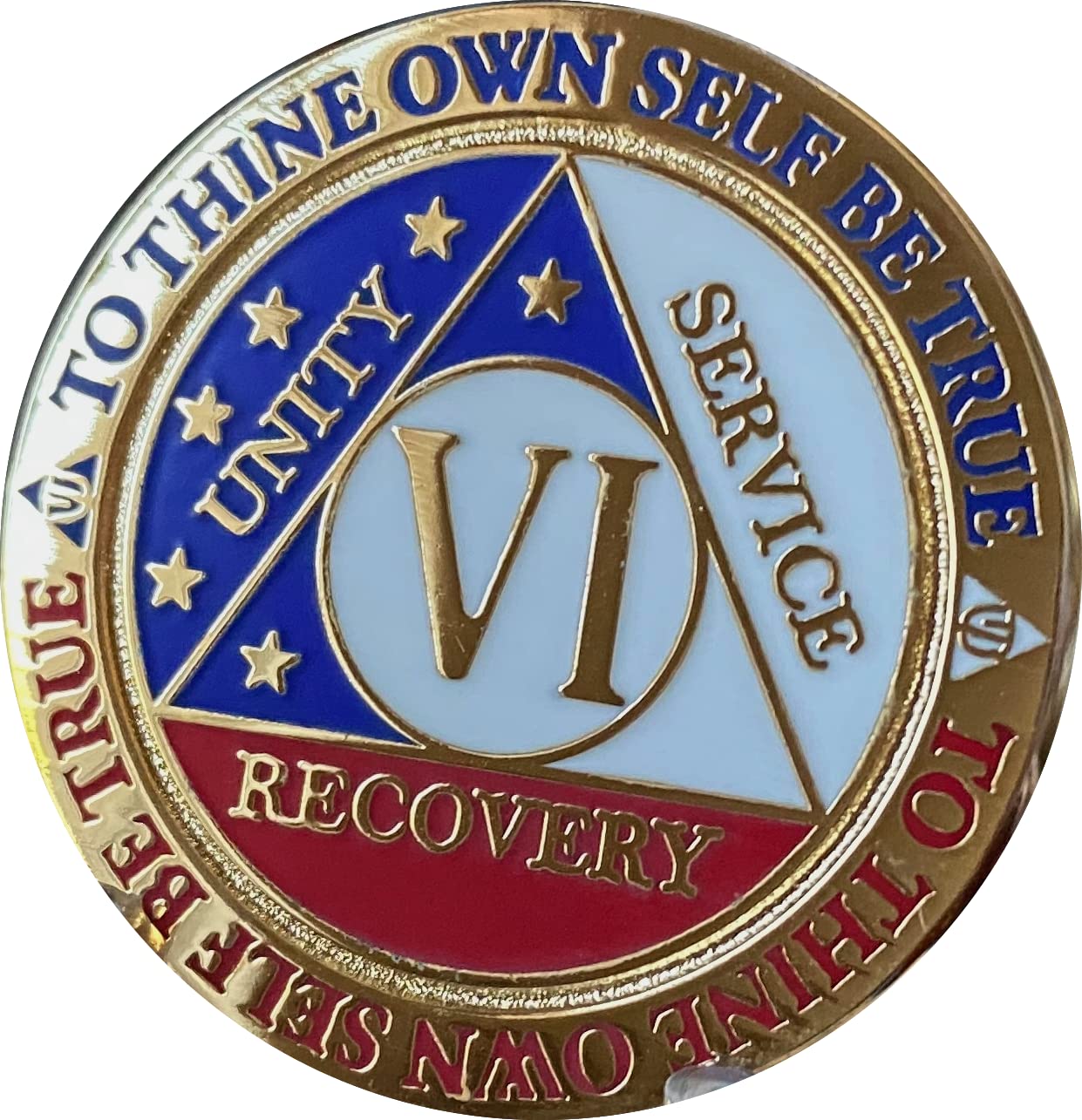 6 Year Aa Medallion Reflex Red White Blue Patriotic Gold Plated Color Chip Stars